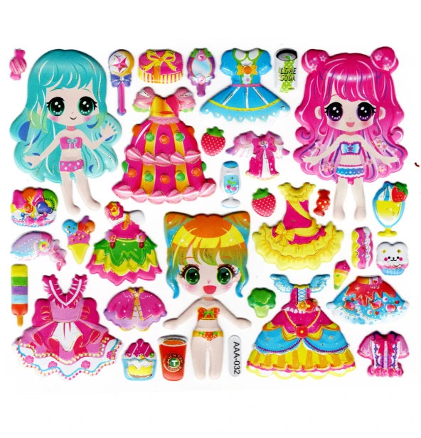 Sticker Kabartmalı Stiker Defter, Planlayıcı Etiket (AAA-032) - 15X13 cm - Kız Giydirme İçecek