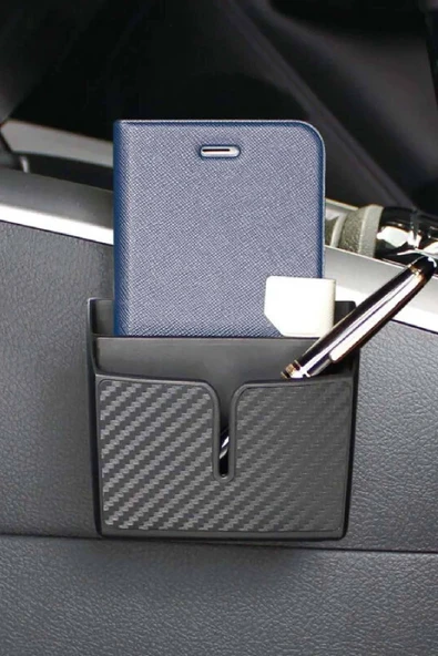 Araç İçi Ceplik Organizer Çift Bölmeli Karbon Desenli Yapışkanlı - Resim 4