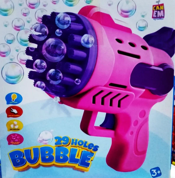 LED LİGHT 29 HOLES BUBBLES GUN 29 DELİKLİ ÇOKLU KÖPÜK ATAN TABANCA PEMBE KÖPÜK TABANCASI PİLLİ TABANCA