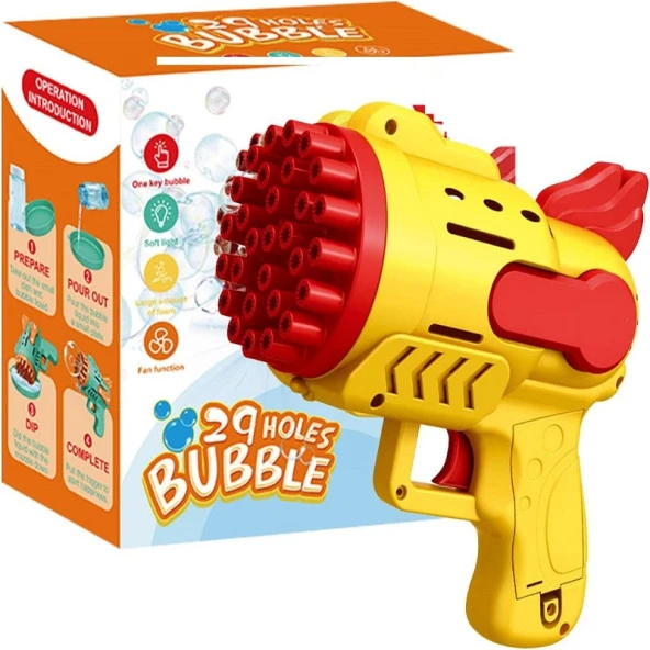 LED LİGHT 29 HOLES BUBBLES GUN 29 DELİKLİ ÇOKLU KÖPÜK ATAN TABANCA SARI KÖPÜK TABANCASI PİLLİ TABANCA