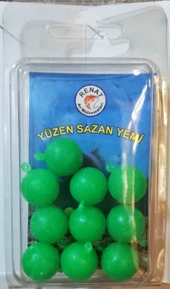 Renat Carp Kokulu Yüzen Sazan Yemi 12 mm 10'lu Paket Yeşil - Silikon Delikli Yüzen Balıkçı Boncuk