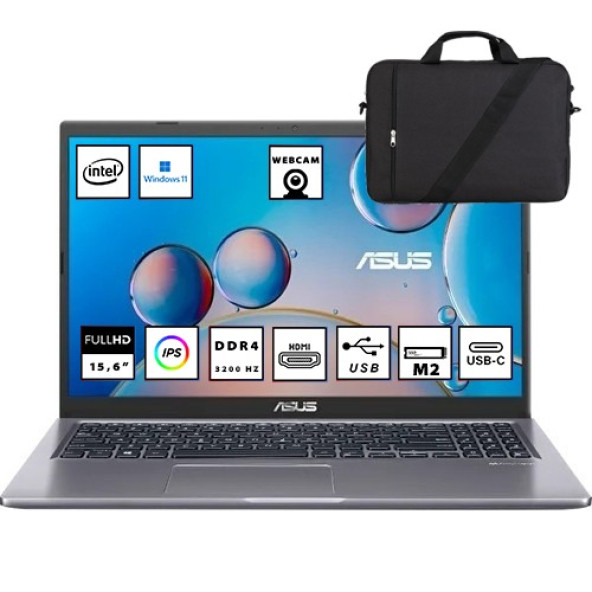 ASUS X515EA-BQ868W Core i3 1115G4 8GB 512GB SSD 15.6" IPS FHD W11 Dizüstü Bilgisayar + Çanta Wz02