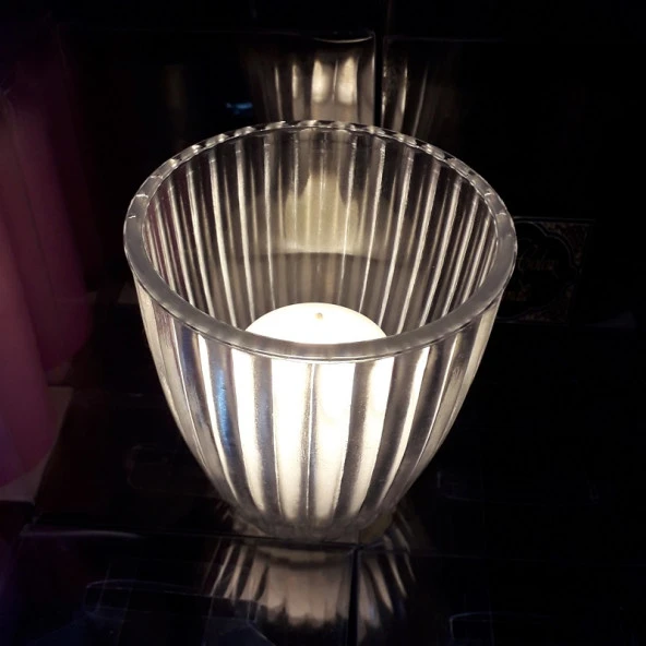 KIR DÜĞÜNÜ KINA GECESİ DEKOR MUMLUK 14 ADET BÜYÜK BOY TEA LİGHT CAM MUMLUK 7X4X8 CM CAM MUMLUK - Resim 2