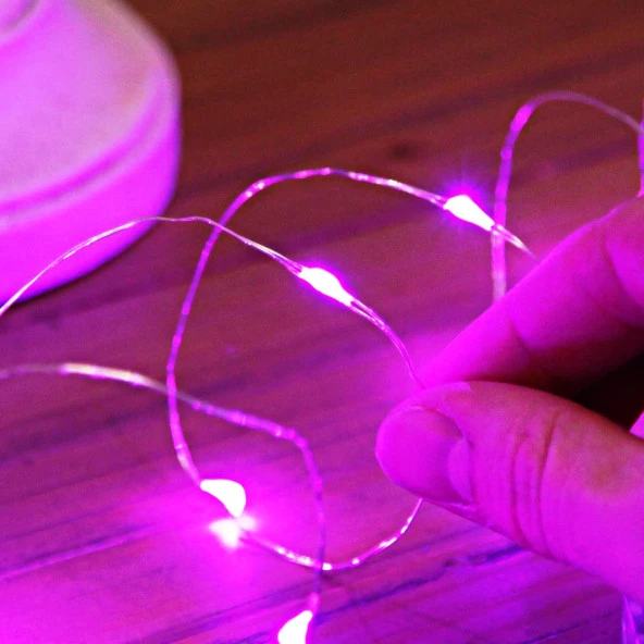 DEKOR DÜĞÜN IŞIKLARI PEMBE PİLLİ LED IŞIK PEMBE 10 METRE LED IŞIK PEMBE PİLLİ IŞIK PİNK LED LİGHT - Resim 4