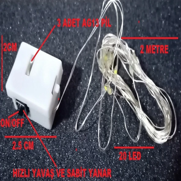 DEKOR DÜĞÜN IŞIKLARI GÜN IŞIĞI LED IŞIK WARM LİGHT HIZLI YAVAŞ SABİT YANAR PİLLİ LED IŞIK 2 METRE - Resim 3