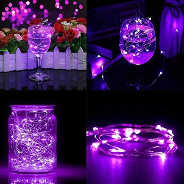 DEKOR DÜĞÜN IŞIKLARI PURPLE LED LİGHT 2 METRE MOR PİLLİ LED IŞIK PARLAK PERİ LED IŞIK MOR LED IŞIK ürün görseli