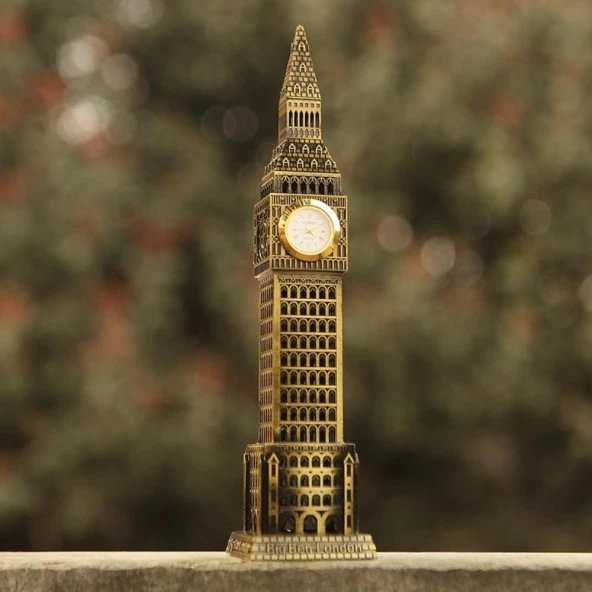 Vintage Metal İngiltere London Big Ben Saat Kulesi Antik Bronz 23 cm - Resim 3