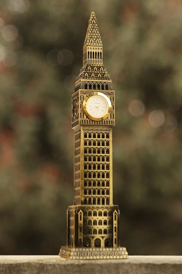 Vintage Metal İngiltere London Big Ben Saat Kulesi Antik Bronz 23 cm - Resim 8