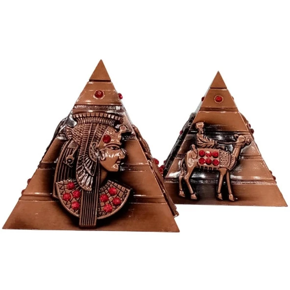 Vintage Metal Mısır Piramidi Biblo Antik Bakır 8 cm - Resim 3