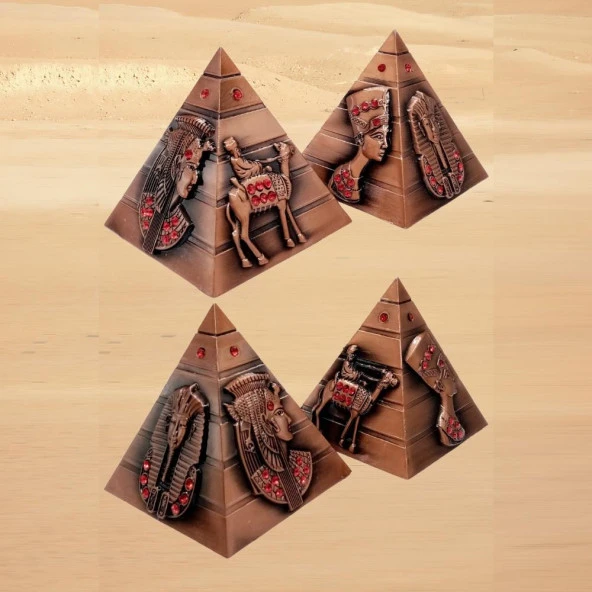 Vintage Metal Mısır Piramidi Biblo Antik Bakır 8 cm - Resim 4