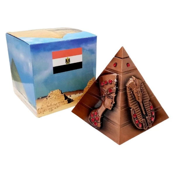 Vintage Metal Mısır Piramidi Biblo Antik Bakır 8 cm - Resim 5