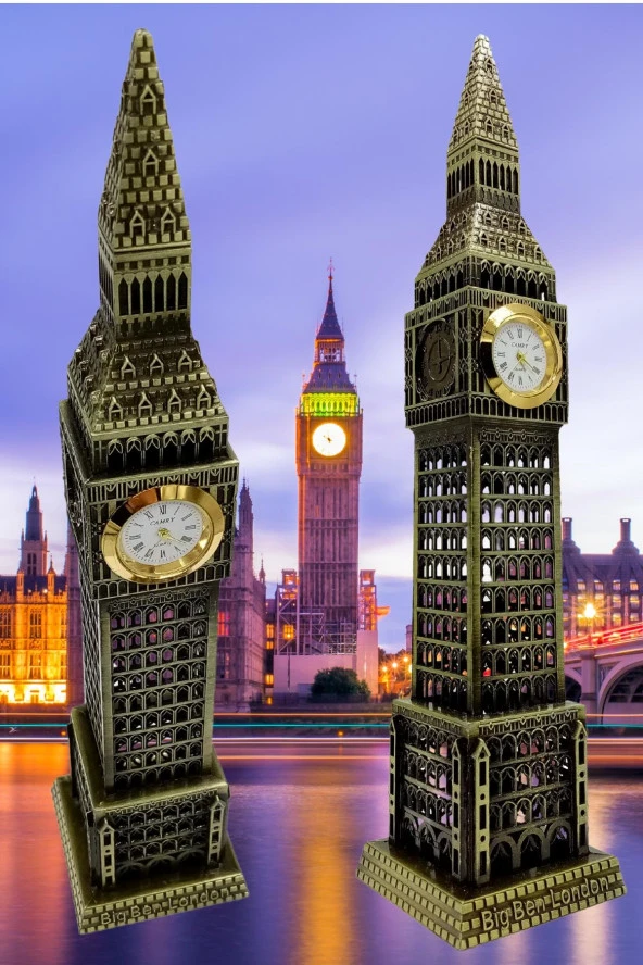 Vintage Metal İngiltere London Big Ben Saat Kulesi Antik Bronz 23 cm - Resim 11