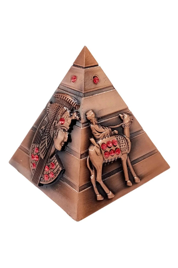 Vintage Metal Mısır Piramidi Biblo Antik Bakır 8 cm - Resim 7
