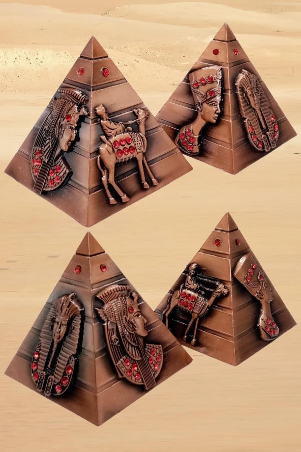 Vintage Metal Mısır Piramidi Biblo Antik Bakır 8 cm - Resim 9