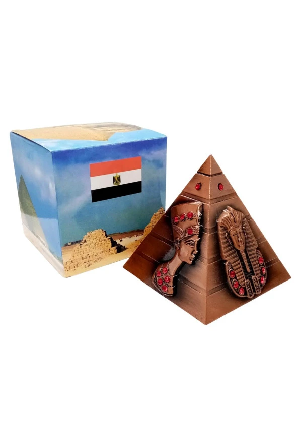 Vintage Metal Mısır Piramidi Biblo Antik Bakır 8 cm - Resim 10