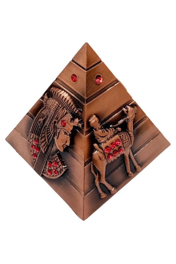 Vintage Metal Mısır Piramidi Biblo Antik Bakır 8 cm - Resim 11