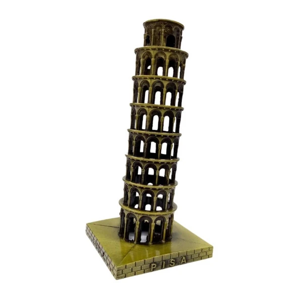 Vintage Metal İtalya Pisa Kulesi Biblo Antik Bronz 16 cm - Resim 3