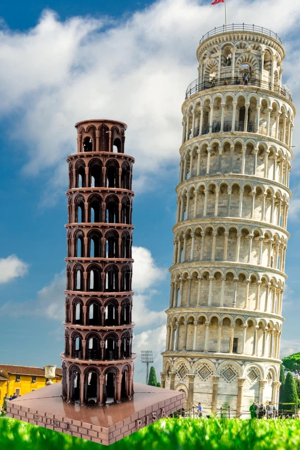 Vintage Metal İtalya Pisa Kulesi Biblo Antik Bakır 16 cm - Resim 10