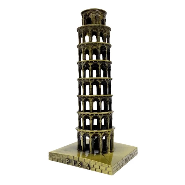 Vintage Metal İtalya Pisa Kulesi Biblo Antik Bronz 16 cm - Resim 5