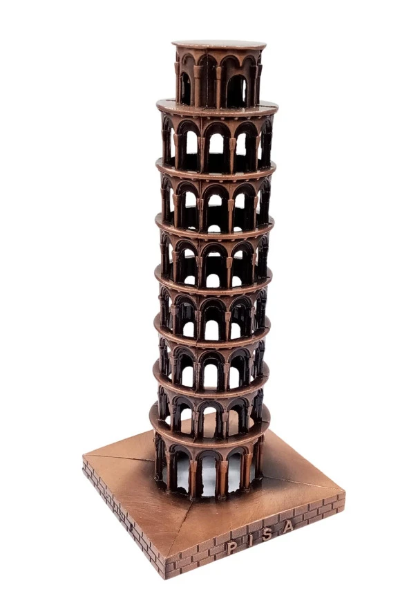 Vintage Metal İtalya Pisa Kulesi Biblo Antik Bakır 16 cm - Resim 11