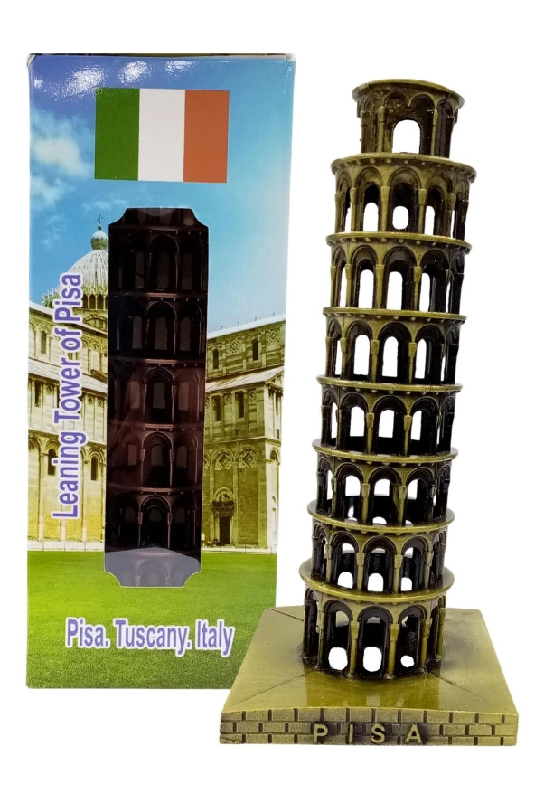 Vintage Metal İtalya Pisa Kulesi Biblo Antik Bronz 16 cm - Resim 6