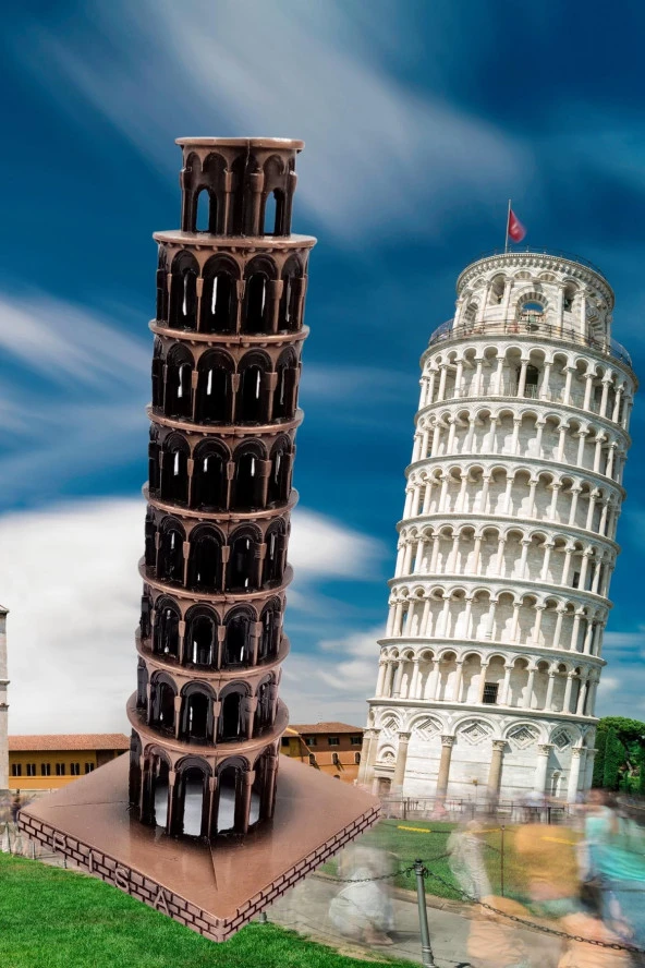 Vintage Metal İtalya Pisa Kulesi Biblo Antik Bakır 20 cm - Resim 10