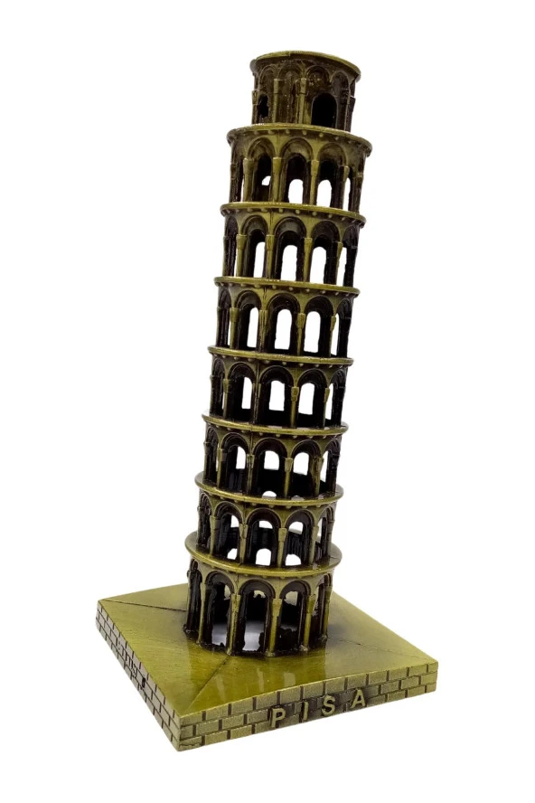 Vintage Metal İtalya Pisa Kulesi Biblo Antik Bronz 16 cm - Resim 9