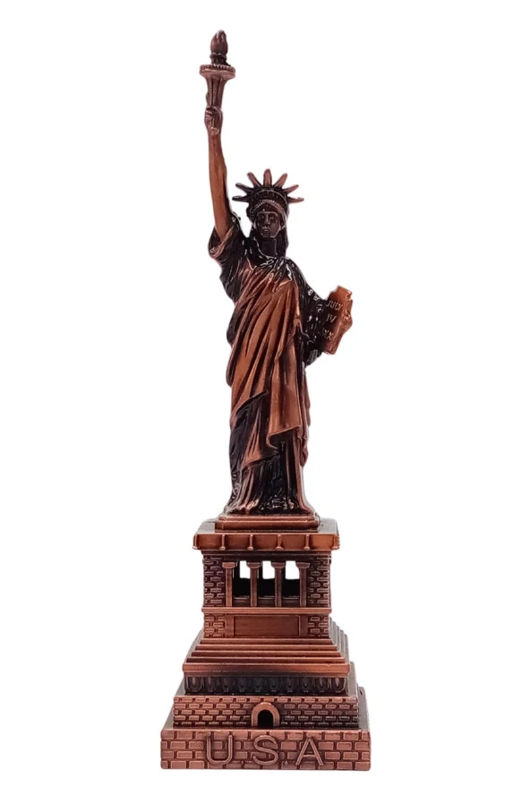 Vintage Metal USA Özgürlük Heykeli Biblo Antik Bakır 15 cm - Resim 7