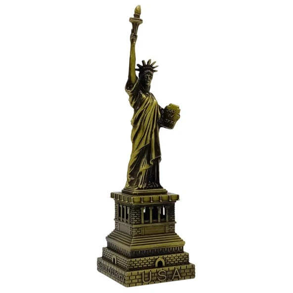 Vintage Metal USA Özgürlük Heykeli Biblo Antik Bronz 15 cm - Resim 3