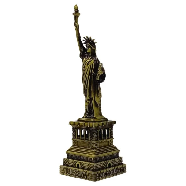 Vintage Metal USA Özgürlük Heykeli Biblo Antik Bronz 15 cm - Resim 4