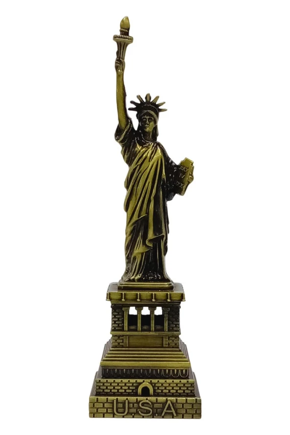 Vintage Metal USA Özgürlük Heykeli Biblo Antik Bronz 15 cm - Resim 7