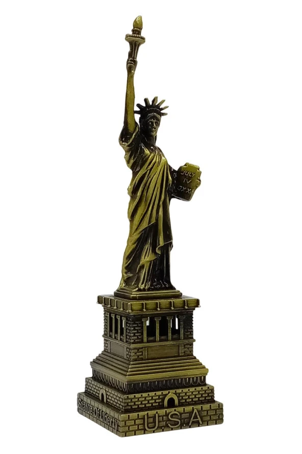 Vintage Metal USA Özgürlük Heykeli Biblo Antik Bronz 15 cm - Resim 8