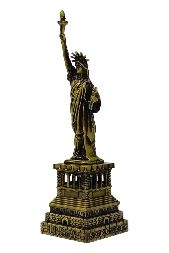 Vintage Metal USA Özgürlük Heykeli Biblo Antik Bronz 15 cm - Resim 9