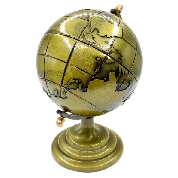 Vintage Metal Dünya Küre Biblo Antik Bronz 12 cm - Resim 3