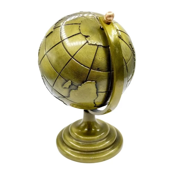 Vintage Metal Dünya Küre Biblo Antik Bronz 12 cm - Resim 4