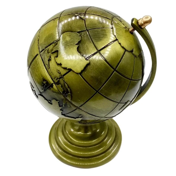 Vintage Metal Dünya Küre Biblo Antik Bronz 12 cm - Resim 5