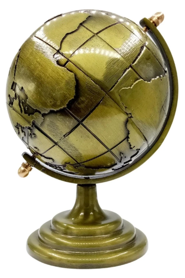 Vintage Metal Dünya Küre Biblo Antik Bronz 12 cm - Resim 6
