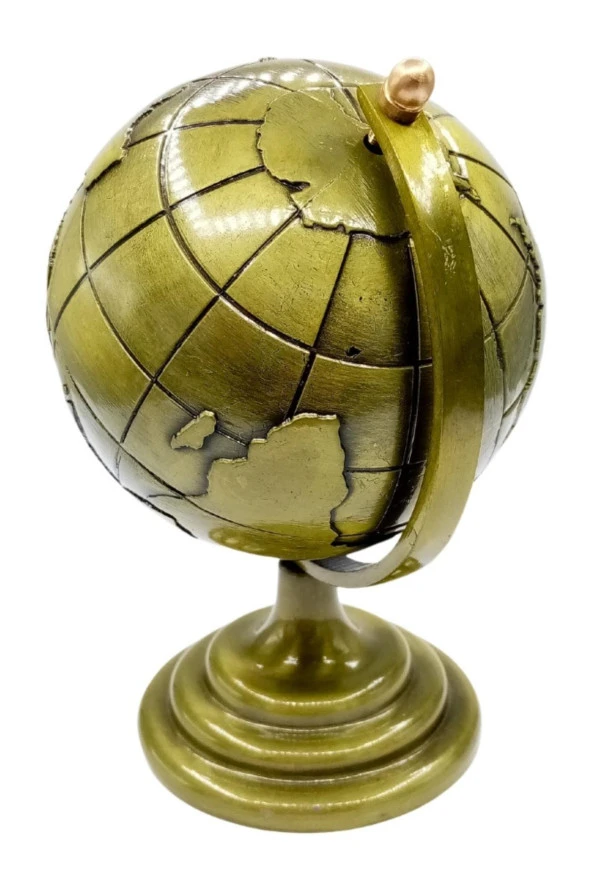 Vintage Metal Dünya Küre Biblo Antik Bronz 12 cm - Resim 8