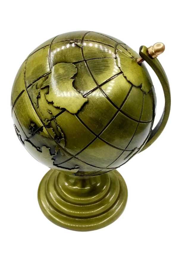 Vintage Metal Dünya Küre Biblo Antik Bronz 12 cm - Resim 10