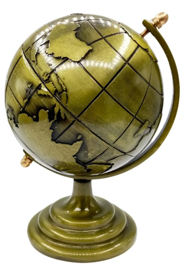Vintage Metal Dünya Küre Biblo Antik Bronz 12 cm - Resim 11