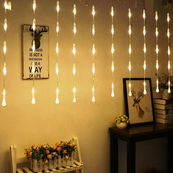 VİTRİN MEKAN SÜSLEME IŞIĞI GÜN IŞIĞI SU DAMLASI SALKIM LED IŞIK GÜN IŞIĞI LED IŞIK 3 METRE 1.20 CM