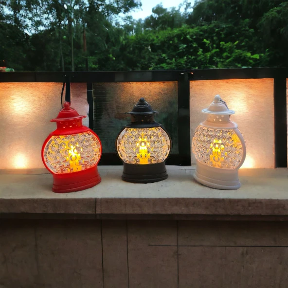 3 ADET YILBAŞI FENERİ GÜN IŞIĞI LED IŞIKLI FENER KIRMIZI SİYAH BEYAZ DEKOR FENER YILBAŞI HEDİYELERİ ürün görseli