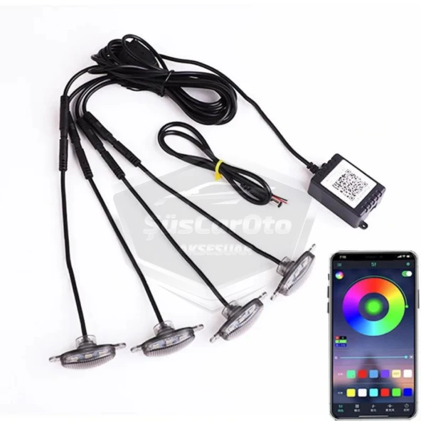 Üniversal Oto RGB Ön Panjur Ledi App Kontrollü Araç Ön Izgara Aydınlatma Off Road Suv Dekoratif Panjur Lambası 4lü 12V - Resim 6