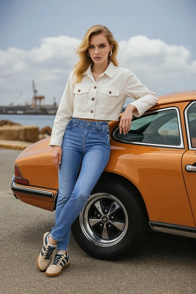 Blue White Fermuar Detaylı Kadın Jean Pantolon