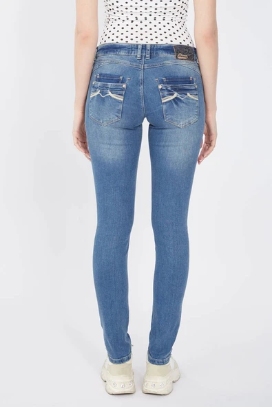 Blue White Fermuar Detaylı Kadın Jean Pantolon - 5