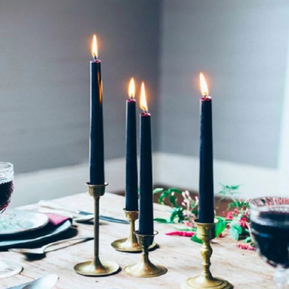 10 PCS CHRISTMAS CANDLE METALLIC BRIGHT BLACK CANDLESTICK 10 ADET SİYAH ŞAMDAN MUMU YILBAŞI MUMLARI