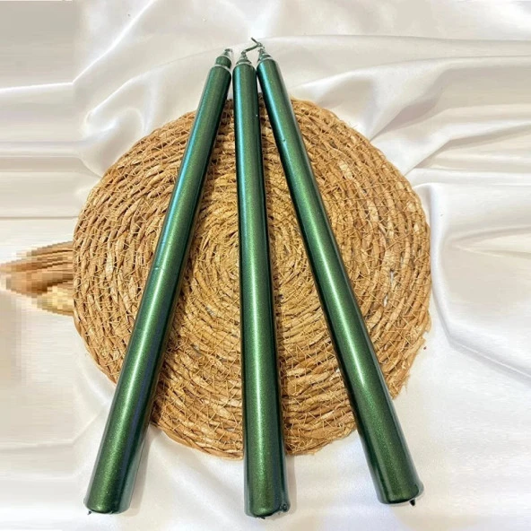 10 PCS CHRISTMAS CANDLE METALLIC BRIGHT GREEN CANDLESTICK 10 ADET YEŞİL ŞAMDAN MUMU YILBAŞI MUMLARI ürün görseli