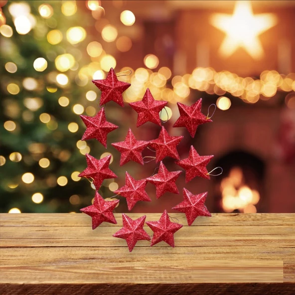 VIP 13 ADET SİMLİ KIRMIZI YILDIZ SÜS KIRMIZI YILDIZ NOEL AĞACI SÜSLERİ YILBAŞI AĞACI SÜSLERİ 7 CM ürün görseli