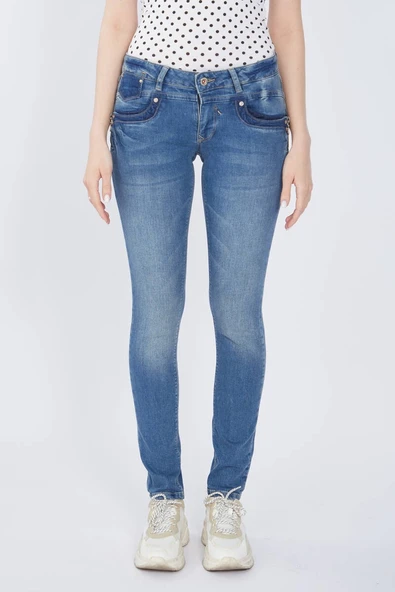 Blue White Fermuar Detaylı Kadın Jean Pantolon - 3