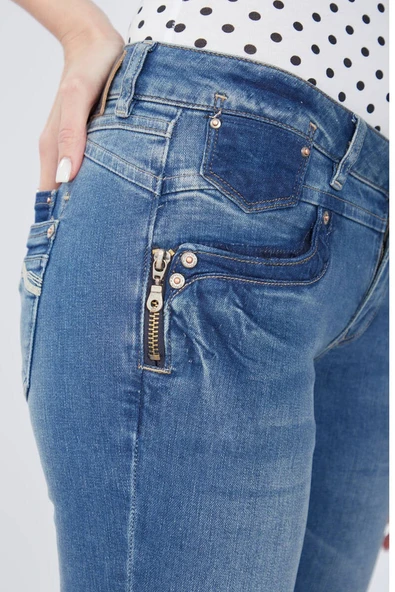 Blue White Fermuar Detaylı Kadın Jean Pantolon - 6